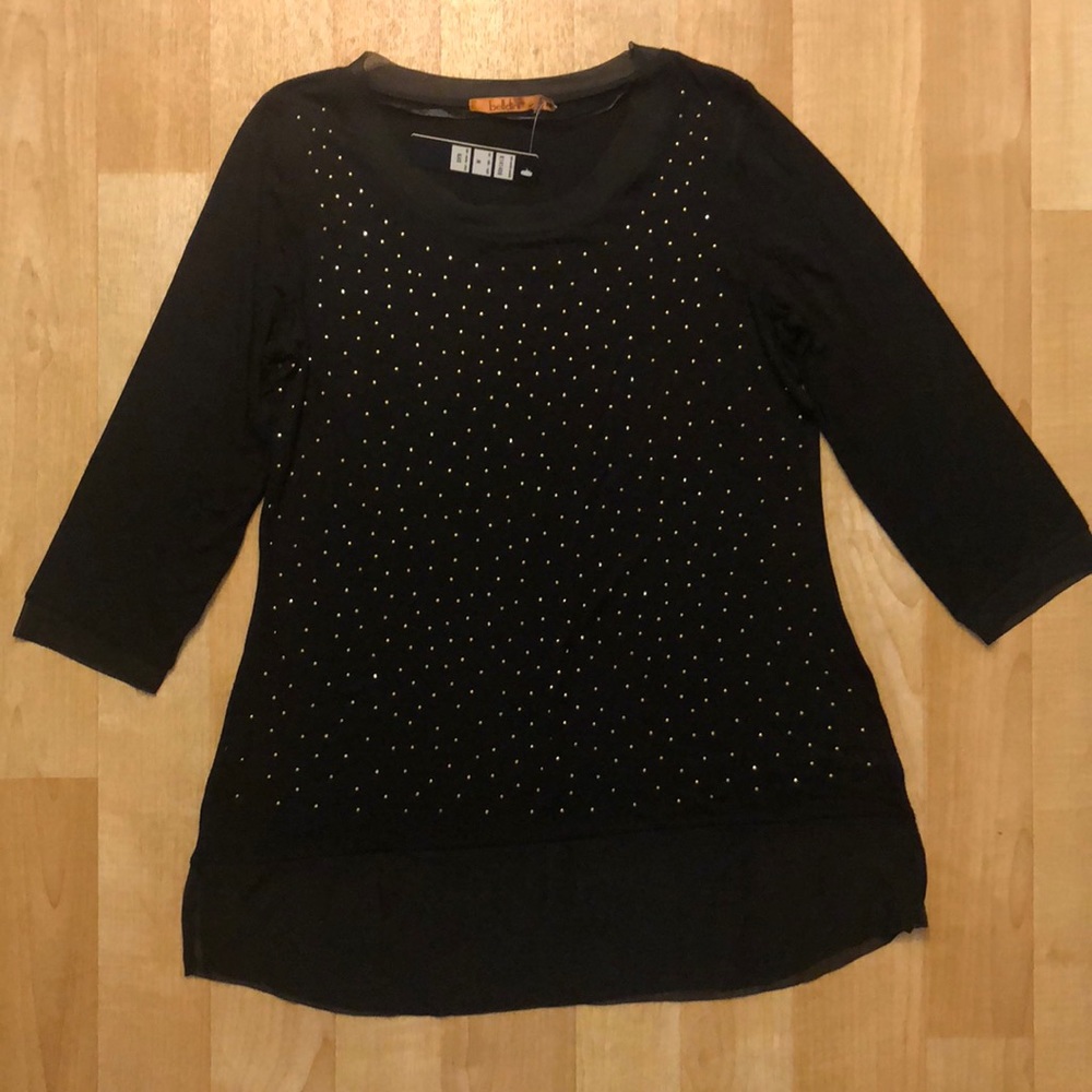 Belldini 3/4 Sleeve Sheer Trim Tunic Top